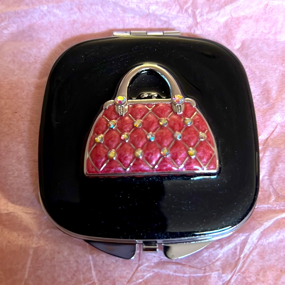 Spring Street black jeweled double mirror compact.